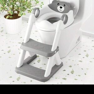 Gray and White Toddler Potty Training Seat with Steps